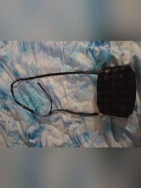 Time and Tru Black Woven Crossbody with Gold Hardware